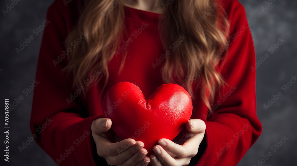 Red heart in woman's hands on Valentine's Day. Red heart in woman's hands on Valentine's Day.
