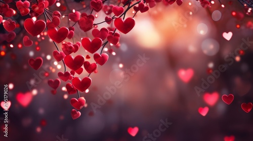 Beautiful background: pink, red with bokeh and hearts.