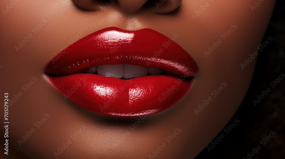 Lips with red lipstick and white teeth of a beautiful, elegant, sexy white woman with perfect skin, close-up. Lips with red lipstick and white teeth of a beautiful, elegant, sexy white woman with perfect skin, close-up.