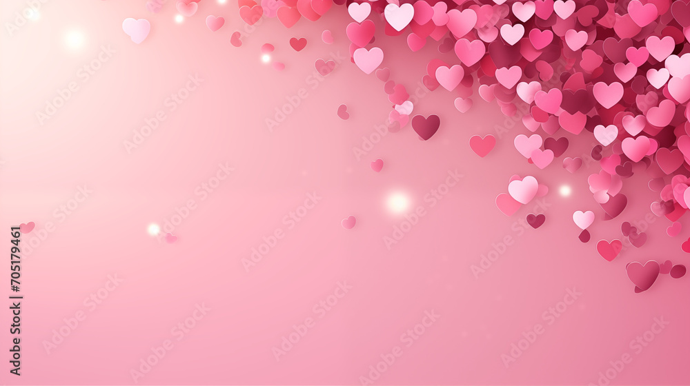 Valentines day card. paper Heart confetti falling over pink background for greeting cards, wedding invitation