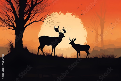 Nature and animals of silhouette. green background. earth day, save wildlife. silhouette of a deer.  © PanArt