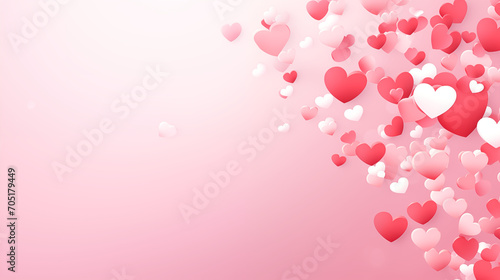 Valentines day card. paper Heart confetti falling over pink background for greeting cards, wedding invitation