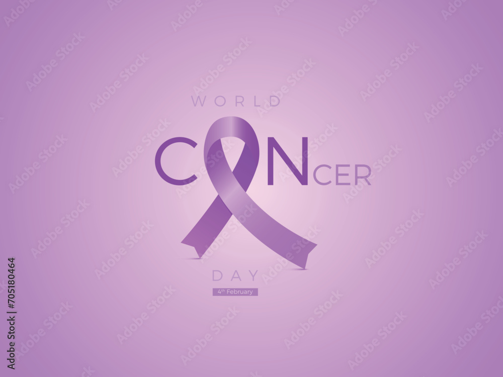 World Cancer day, Purple ribbon with world cancer day,  4th february world cancer day