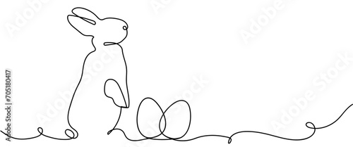 Easter bunny and eggs one continuing line art. Greeting banner design with bunny and ears in simple linear style. Editable stroke. Doodle vector illustration photo
