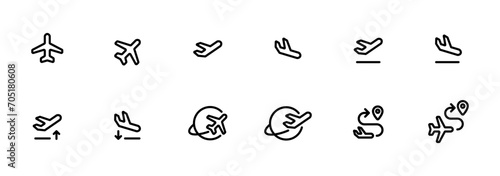 Plane icon set. minimal Airplane flight transport symbol sign Travel holiday airport vector illustration graphic design art
