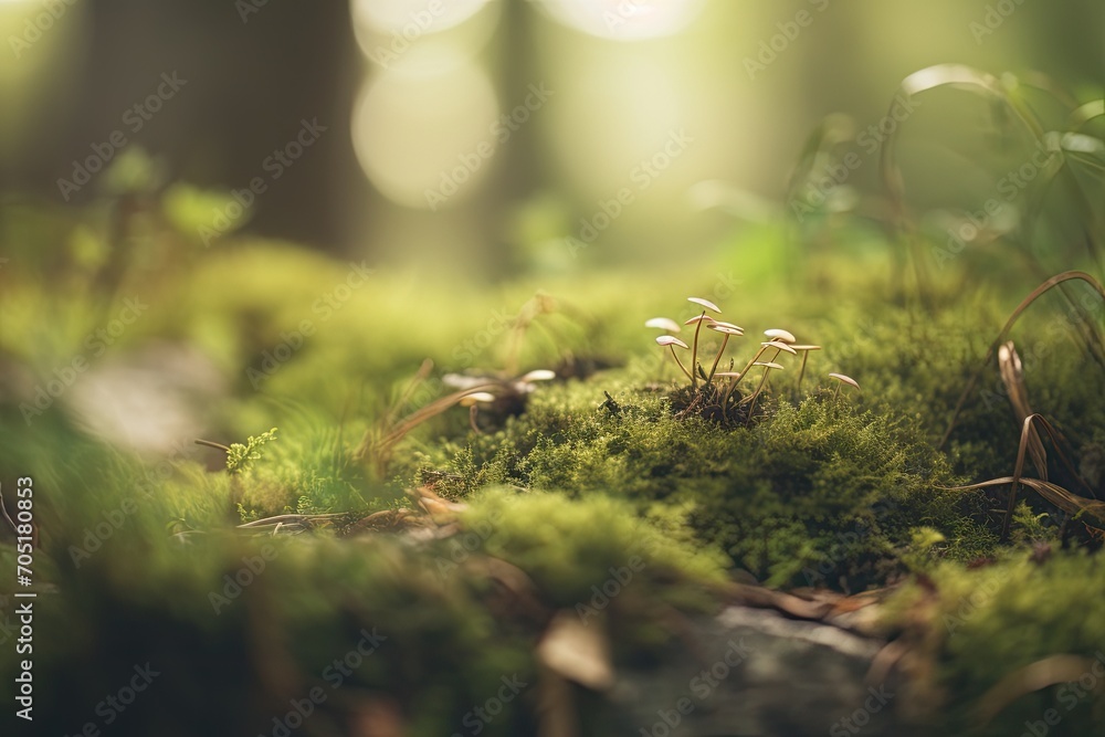 A lush forest floor with moss-covered rocks and mushrooms, creating a natural, enchanting environment. A lush forest floor with moss-covered rocks and mushrooms, creating a natural, enchanting environment.