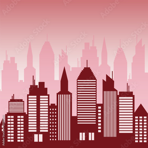 Business district illustration in monochrome red style. City downtown buildings design. Urban area. Stock vector illustration