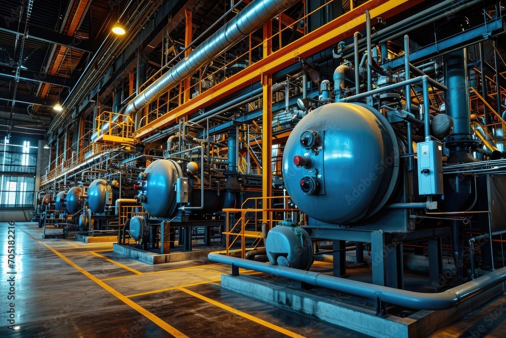 Modern boiler room with gas boilers, industrial heating. Modern boiler room with gas boilers, industrial heating.