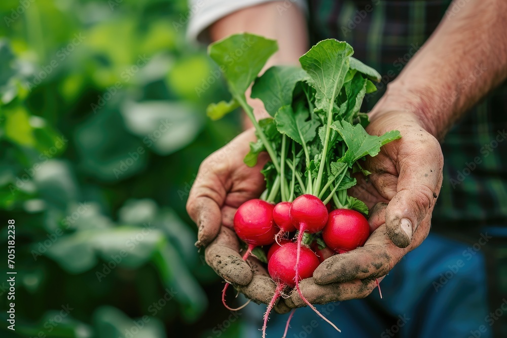 Organic vegetables. Farmers hands holding fresh radish. Organic vegetables. Farmers hands holding fresh radish.