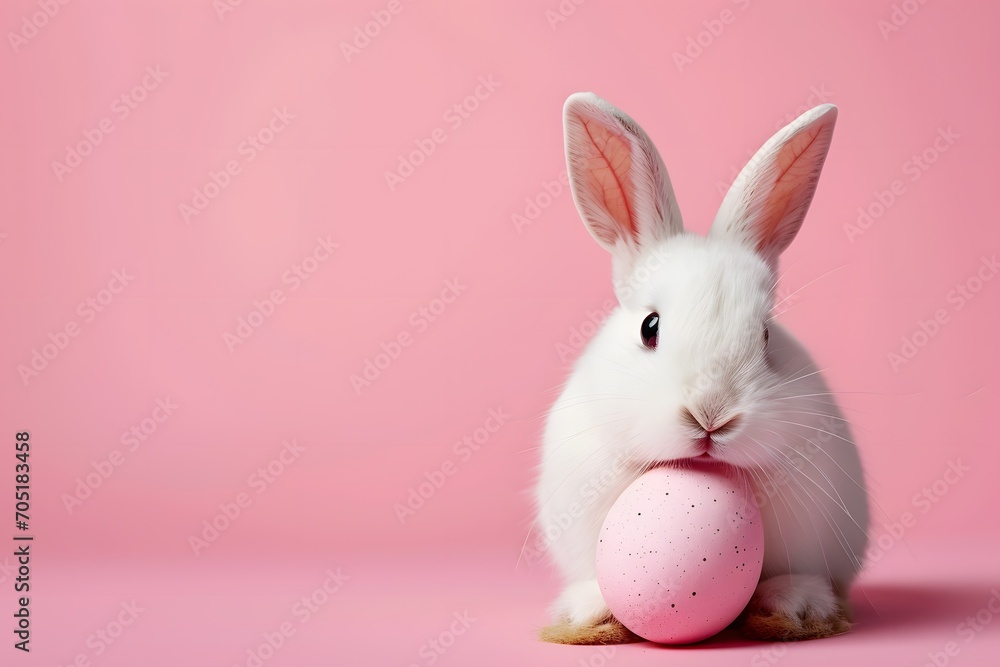 Easter bunny rabbit with easter egg on pink background. Easter bunny rabbit with easter egg on pink background.