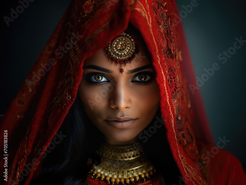 Stunning Indian bride face, red saree