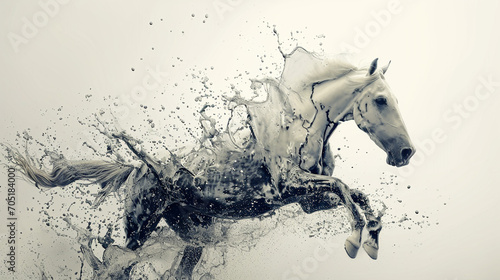  Milk splashes onto a milky white poster of a full-length horse with lots of detail. Nice background.