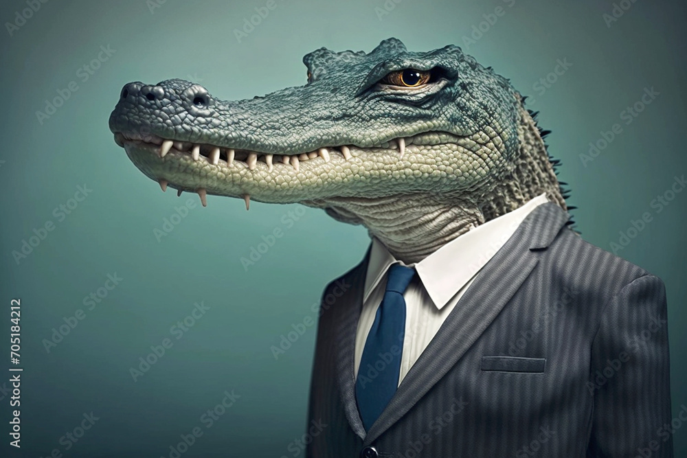 crocodile in business suit.  - obrazy, fototapety, plakaty 