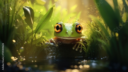 Beautiful frog basking in the glow of the morning sun