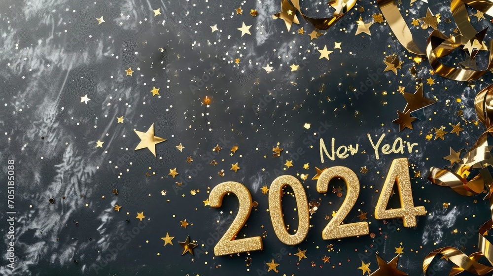 New Year 2024 Celebration: Enchanting Text on Sparkle Star Decoration for Festive Backdrop and Holiday Greeting Design New Year 2024 Celebration: Enchanting Text on Sparkle Star Decoration for Festive Backdrop and Holiday Greeting Design