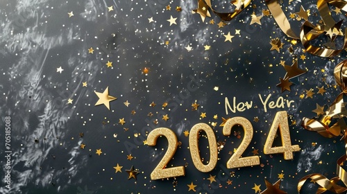 New Year 2024 Celebration: Enchanting Text on Sparkle Star Decoration for Festive Backdrop and Holiday Greeting Design