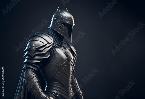 Medieval knight in armour. Portrait of a knight warrior with copy space
