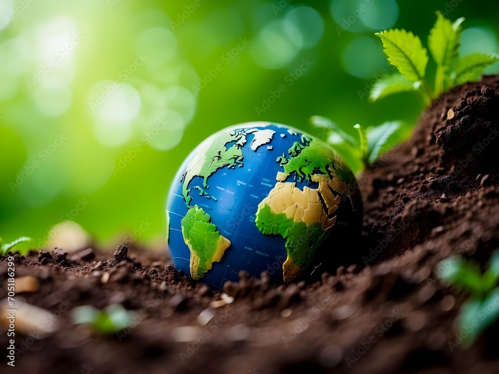small globe resting on a soil, earth day illustration small globe resting on a soil, earth day illustration