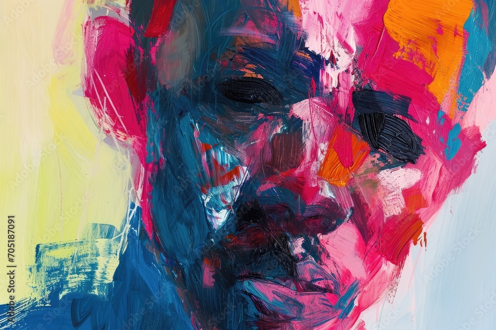 Abstract expressionist portrait of a man, bold brush strokes, vivid colors