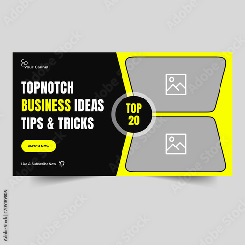 Fully editable video thumbnail banner design for business idea tips and tricks, business concept video cover banner design, vector eps 10 file format