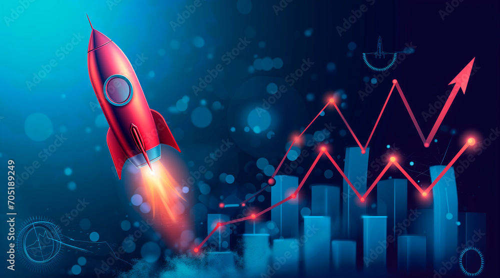 Shortcut Exponential growth or compound interest with rocket launch icon, investment fast track wealth or earning rising up graph increasing profit financial concept