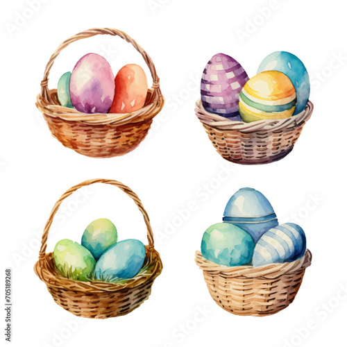 watercolor painting of easter egg on basket vector