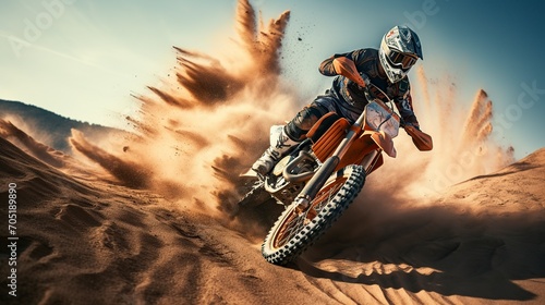young attractive man practicing motocross