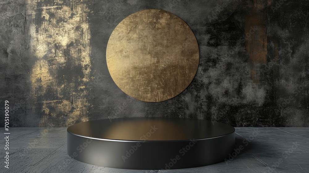 abstract combination of black and gold background with empty stage Cylinder podium display, showcase for product presentation abstract combination of black and gold background with empty stage Cylinder podium display, showcase for product presentation