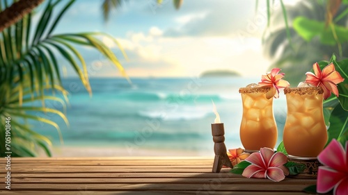 Tropical Tiki Bar Scene with Ocean View

