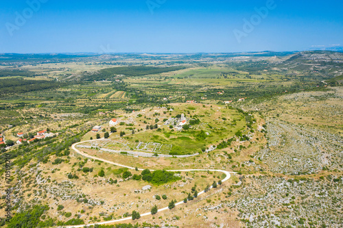 Aerial view of Bribirska Glavica historic town on the hill, Dalmatia, Croatia photo