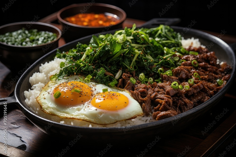 Sliced beef on rice with a tasty egg on top. So delicious! Try it, it's a tasty adventure! 