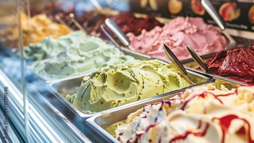 Italian Gelateria with Creamy Pistachio Gelato Display