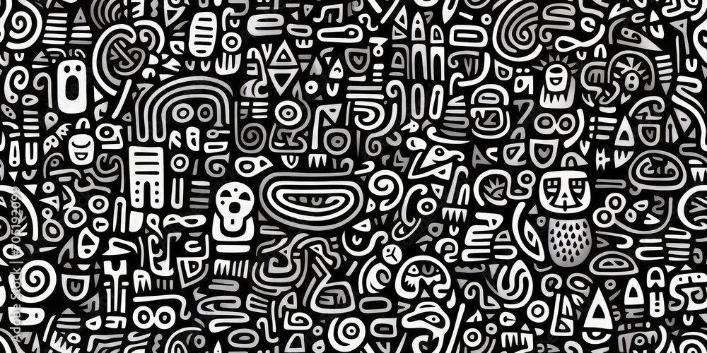 Abstract doodle seamless pattern background, black and white. Abstract doodle seamless pattern background, black and white.
