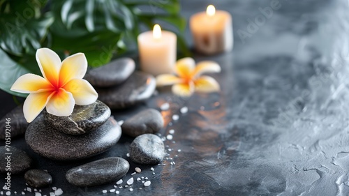Tranquil Spa Setting with Massage Stones  Soaps  and Candles