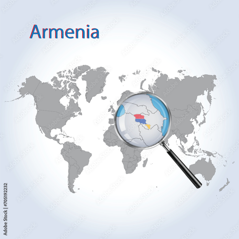 Magnified map Armenia with the flag of Armenia enlargement of maps, Vector Art Magnified map Armenia with the flag of Armenia enlargement of maps, Vector Art