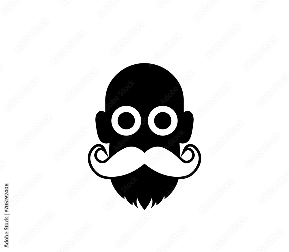 Cartoon silhouette of a face with a beard and glasses on a white background. Vector illustration Cartoon silhouette of a face with a beard and glasses on a white background. Vector illustration