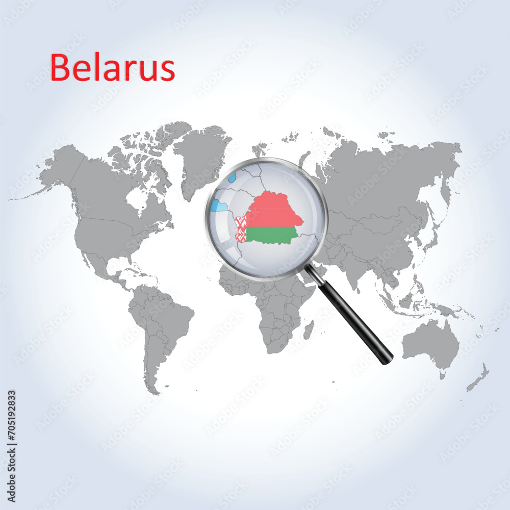 Magnified map Belarus with the flag of Belarus enlargement of maps, Vector Art Magnified map Belarus with the flag of Belarus enlargement of maps, Vector Art