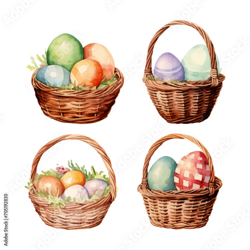watercolor painting of easter egg on basket vector