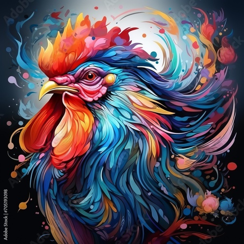 rooster close-up, portrait, poultry. colorful illustration. a colorful domestic bird. © MaskaRad