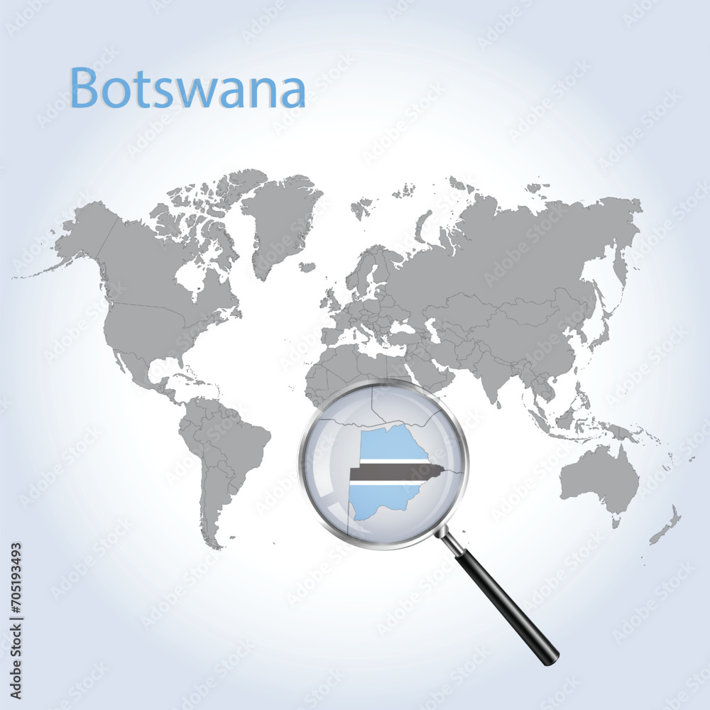 Magnified map Botswana with the flag of Botswana enlargement of maps, Vector Art Magnified map Botswana with the flag of Botswana enlargement of maps, Vector Art