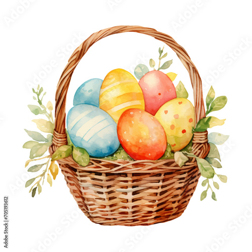 watercolor painting of easter egg on basket vector