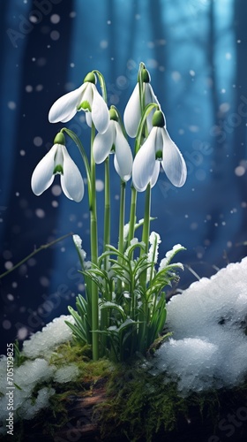 Snowdrops under the falling snow