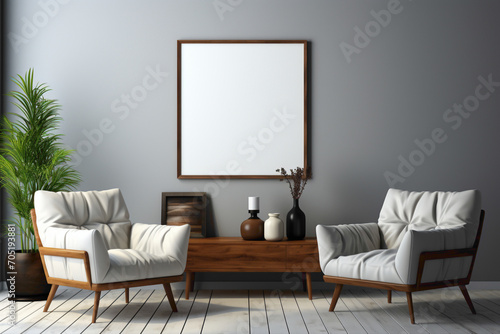 Visualize a minimalist arrangement featuring white and dark brown chairs against a clean background. 