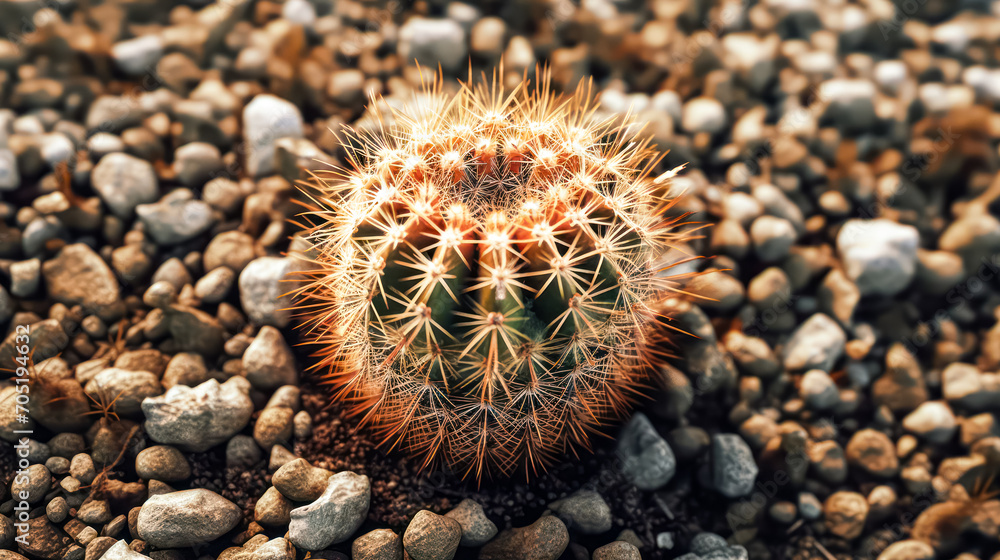 Fototapeta premium Cacti thriving in their natural environment under the scorching sun. A captivating stock photo capturing the resilience and beauty of desert landscapes
