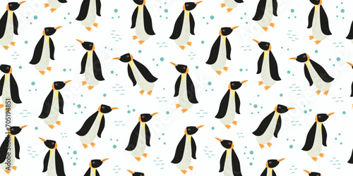 Cartoon penguin pattern. Character, Antarctic animal, polar bird. Penguin Awareness Day. World Penguin Day. Vector seamless background, wallpaper.