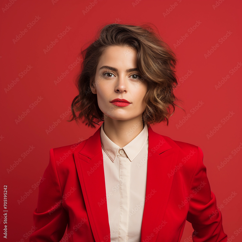 Portrait of a professional woman isolated on red background 