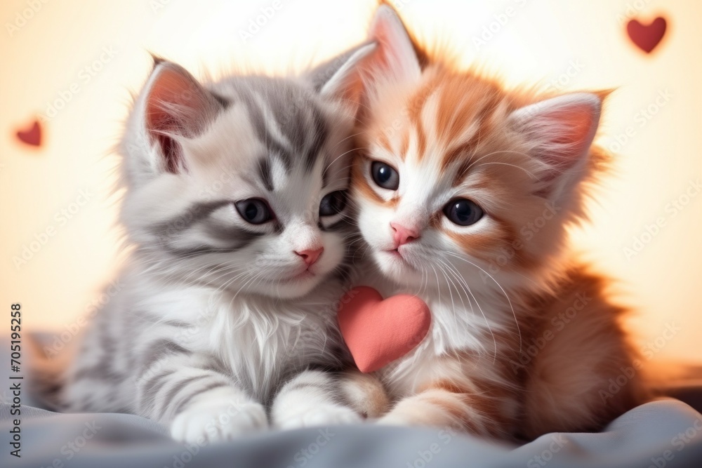 Couple of cute kittens, romance concept. Background with selective focus and copy space Couple of cute kittens, romance concept. Background with selective focus and copy space