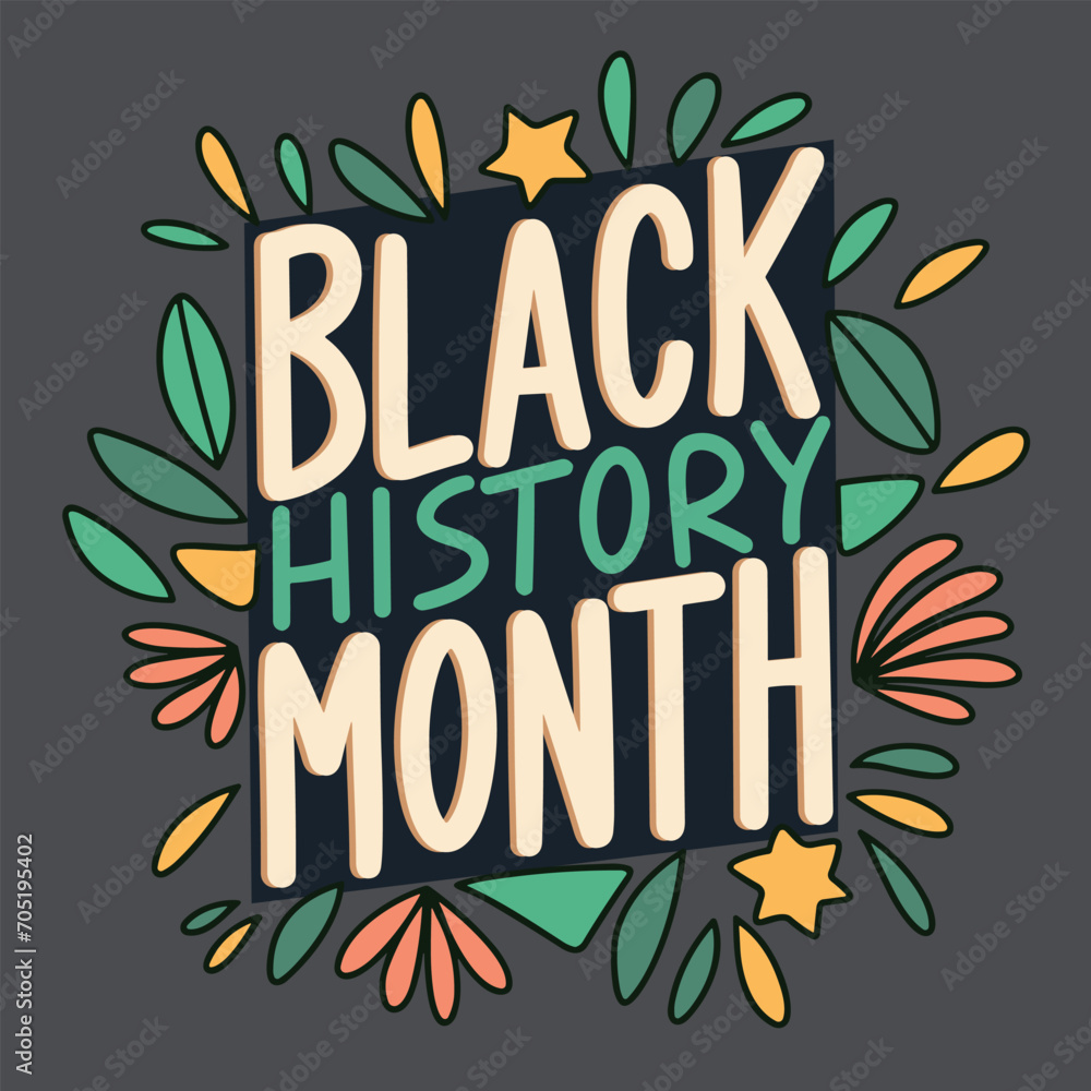 Obraz premium Black History Month banner. Handwriting Black History Month inscription short phrase. Hand drawn vector art.