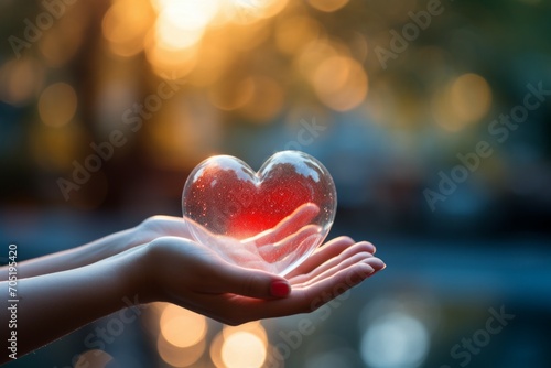 Heart in hands. Background with selective focus and copy space