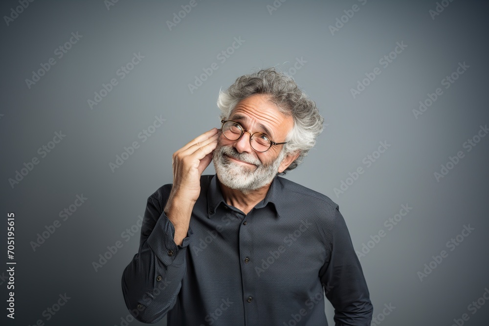 funny old man plays with his hands on his head while thinking funny old man plays with his hands on his head while thinking